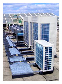 Daikin roof located air cooled heat pump condensers.